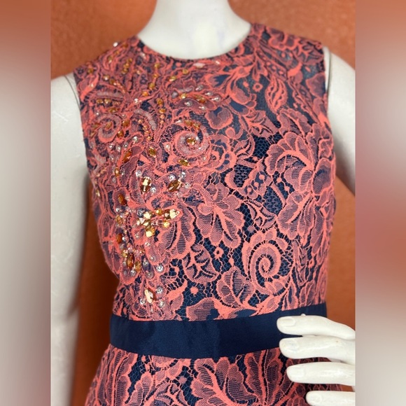 Jovani Pink and Navy sequined Lace Pencil Dress Size 4. E78 - Picture 6 of 16